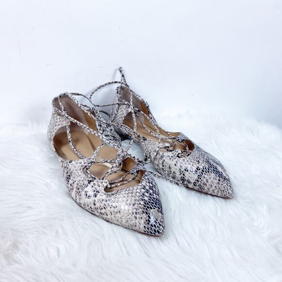 Banana Republic 8.5 M Womens Snake Print Leather Lace-up Point Toe Flats - Picture 1 of 8